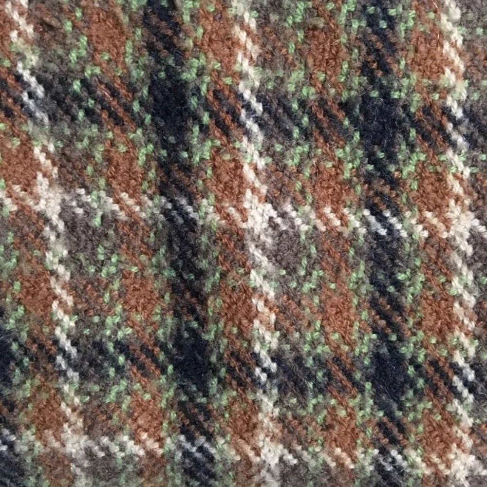 Vintage Plaid Brown Black Green Fringe Scottish Style Scarf Long